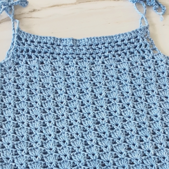 HANDMADE SKY BLUE SCALLOPED CROCHET TANK TOP SZ S/M - Picture 7 of 7